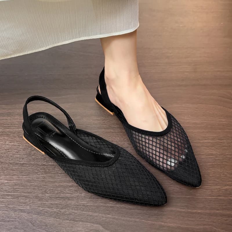 Nuove Scarpe Basse da Donna 2026 con Punta a Rete Traspirante e Cinturino Posteriore, Sandali Comodi con Tacco Piatto per Uso Quotidiano