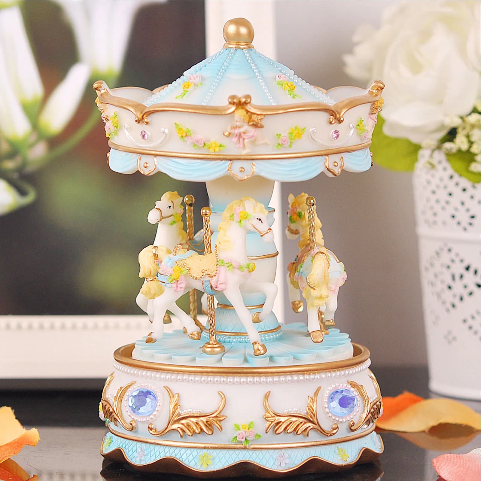 Mini carosello a orologeria carillon colorato LED Merry-go-round scatola musicale regalo per la fidanzata bambini bambini festival di Natale