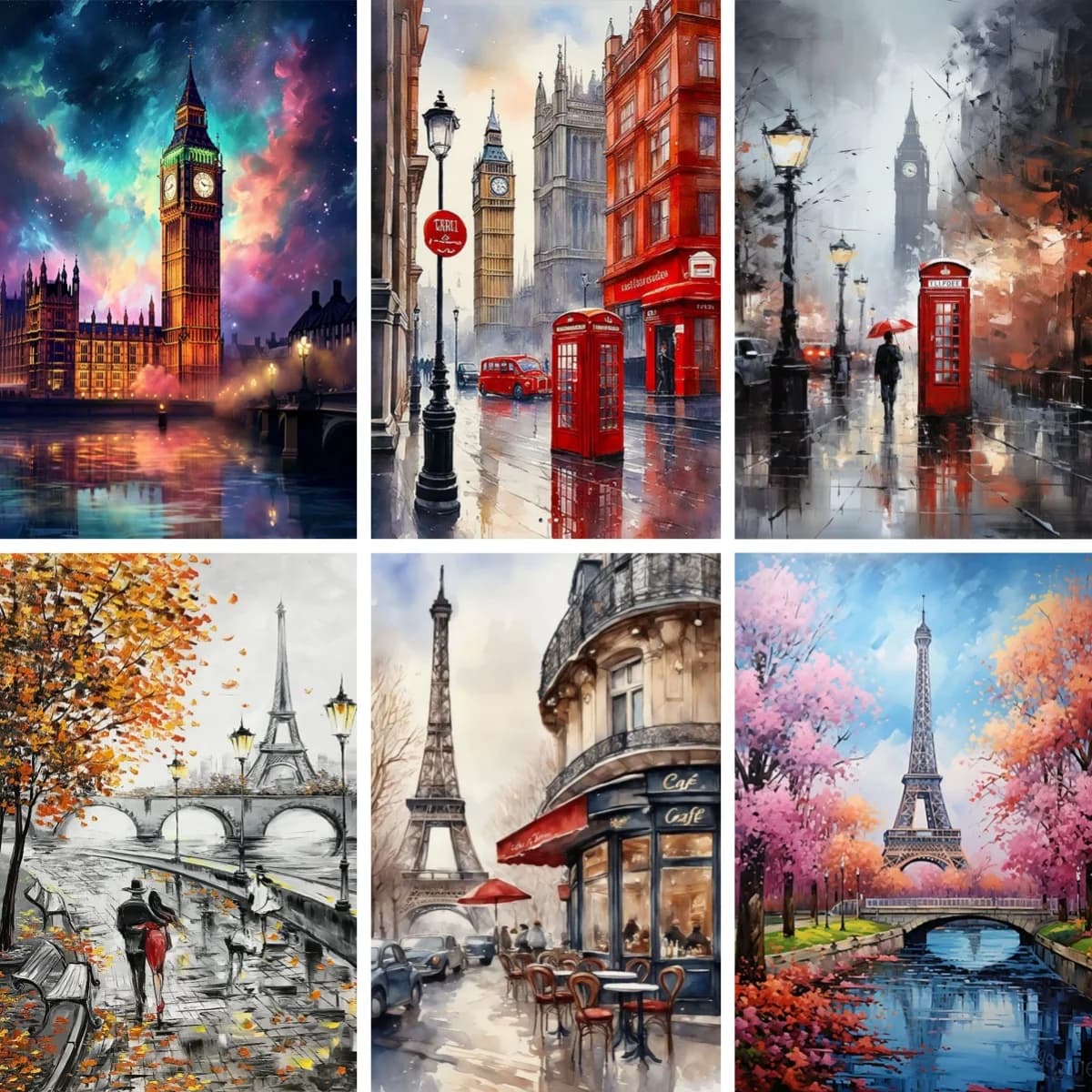 London England Paris France City Travel Posters , 5D Diamond Art Painting Kits Full Drill Crafts DIY Artwork , Wedding Present
