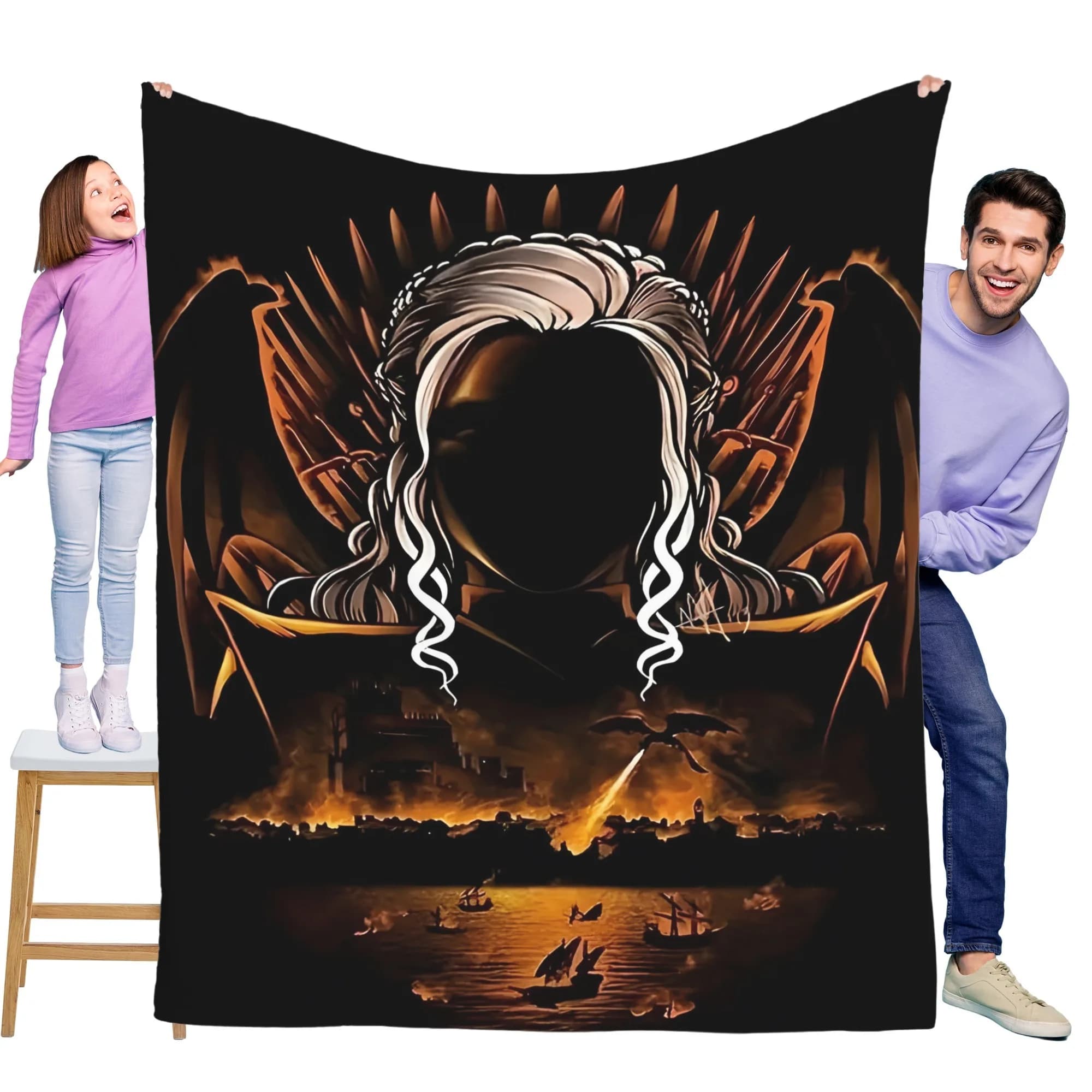 Coperta in flanella stile Dragon Mother Iron Trono alla moda, morbida e calda, perfetta per divani, letti, uffici e viaggi