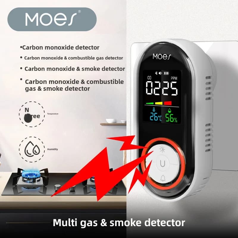 MOES CO Combustible Gas Detector, Carbon Monoxide Temp Humidity Monitor Alarm for Kitchen Garage Household Security