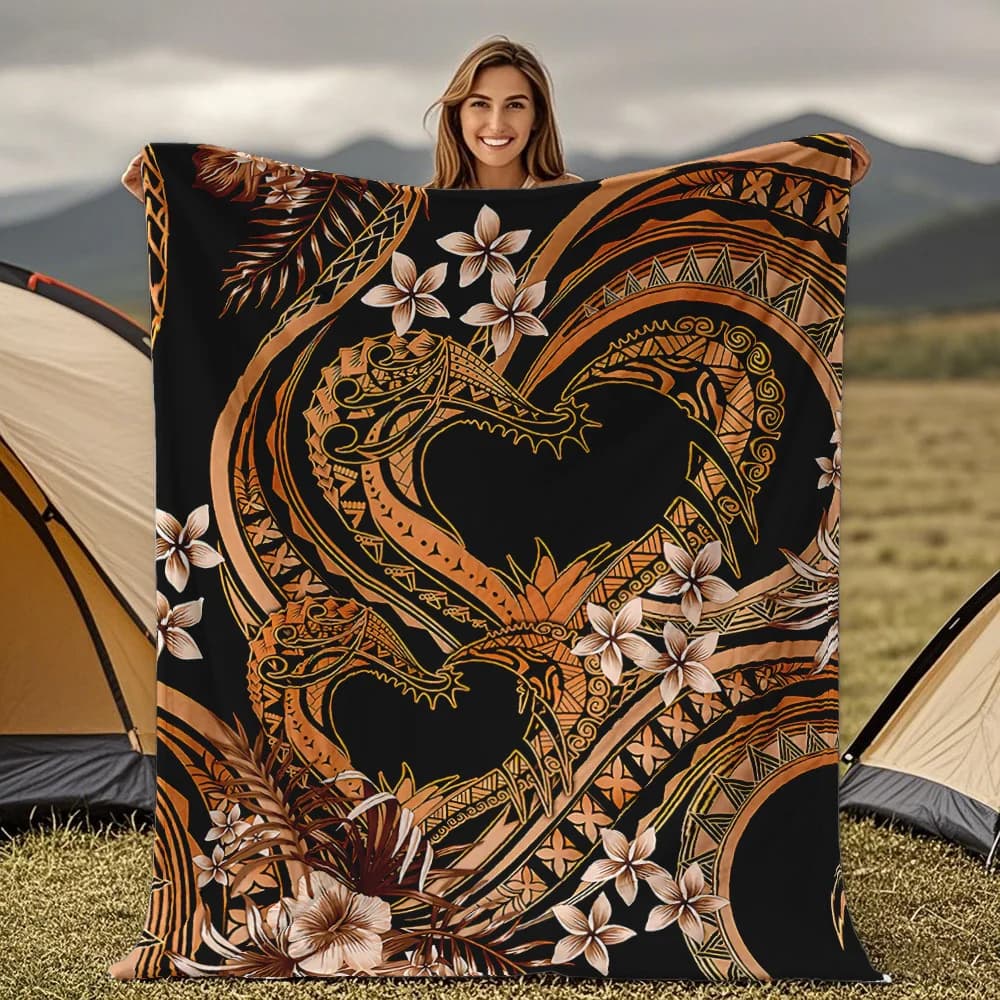 Golden floral pattern Flannel printed blanket suitable for all seasons suitable for living room office sofa and travel