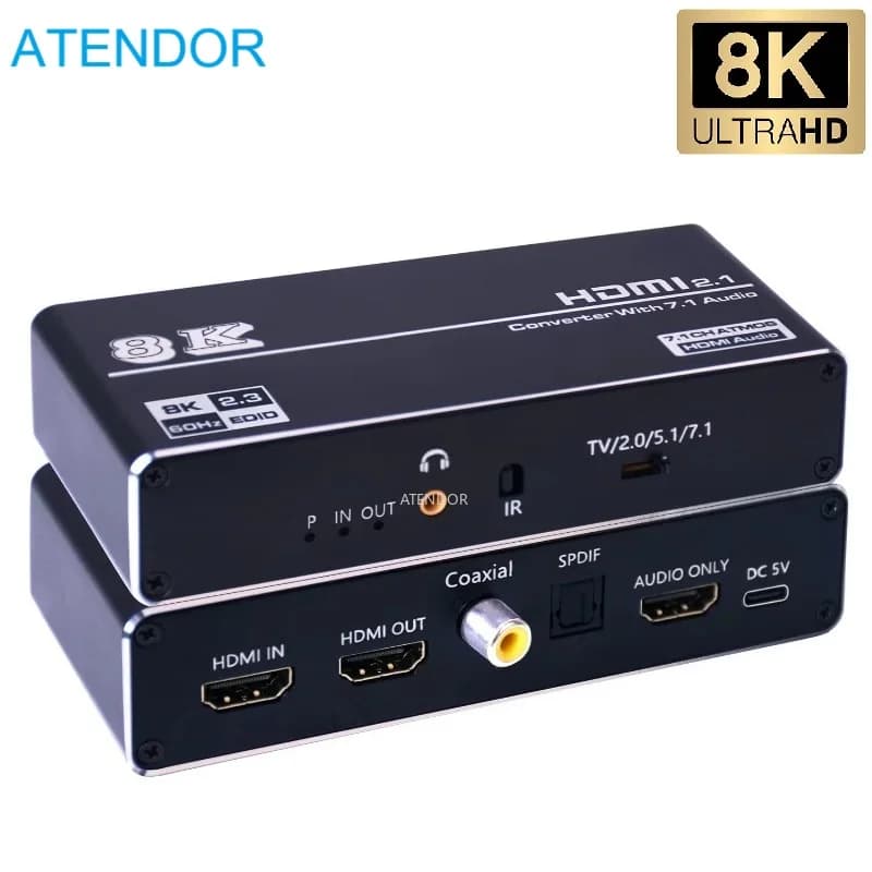 HDMI2.1 compatible HDMI 8K 60HZ 48g Converter with Coaxial Optical Toslink 7.1CH/5.1/2.0 AUX HDCP2.3 Dolby Atmos