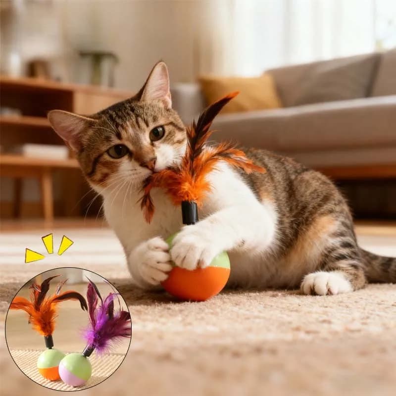 Giocattolo teaser per gatti Palla di piume Bambola oscillante Suono Giocattolo interattivo per gattini Pulizia dei denti Forniture per giocattoli per gatti resistenti ai morsi
