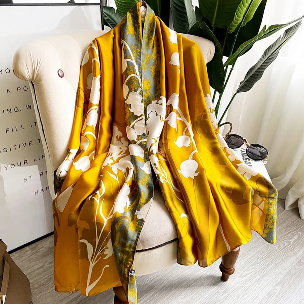 Silk Satin Scarf Imitation Fashion Printed Shawl Floral Women Scarves Light Travel Beach Sunscreen Outdoor Hijab 180*85cm