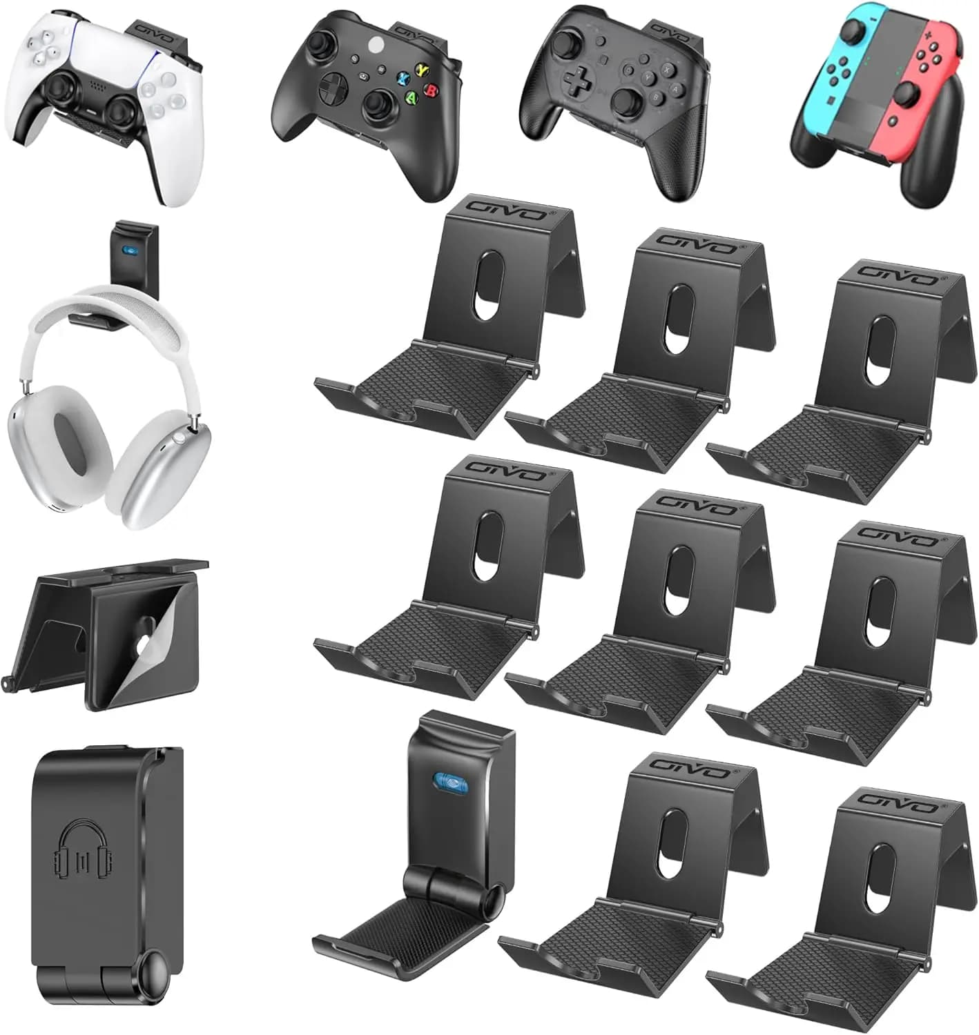 Supporto da parete pieghevole per controller e cuffie da gaming, organizer universale con 9 scomparti