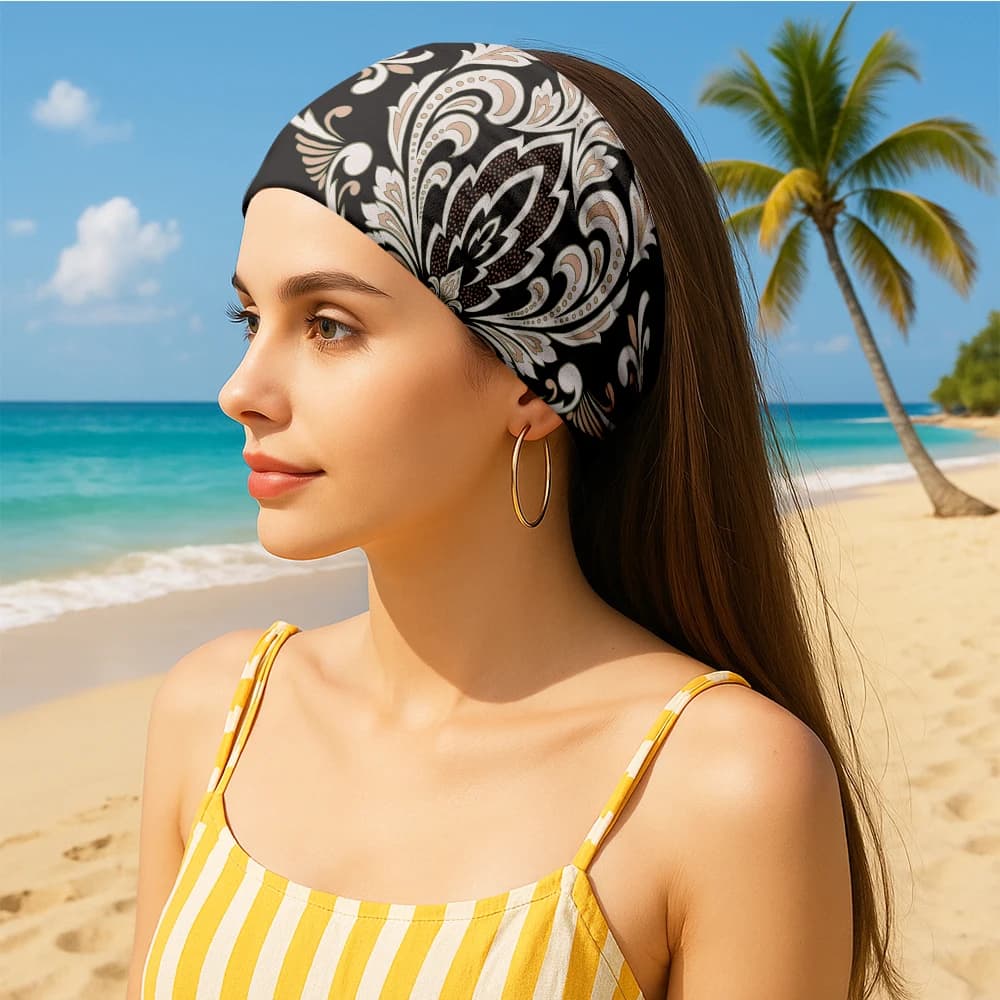 Women's Retro Plaid Wide Headband Elastic Non-slip Turban Headwrap Boho Hair Band for Yoga Sports Daily Hair Accessories
