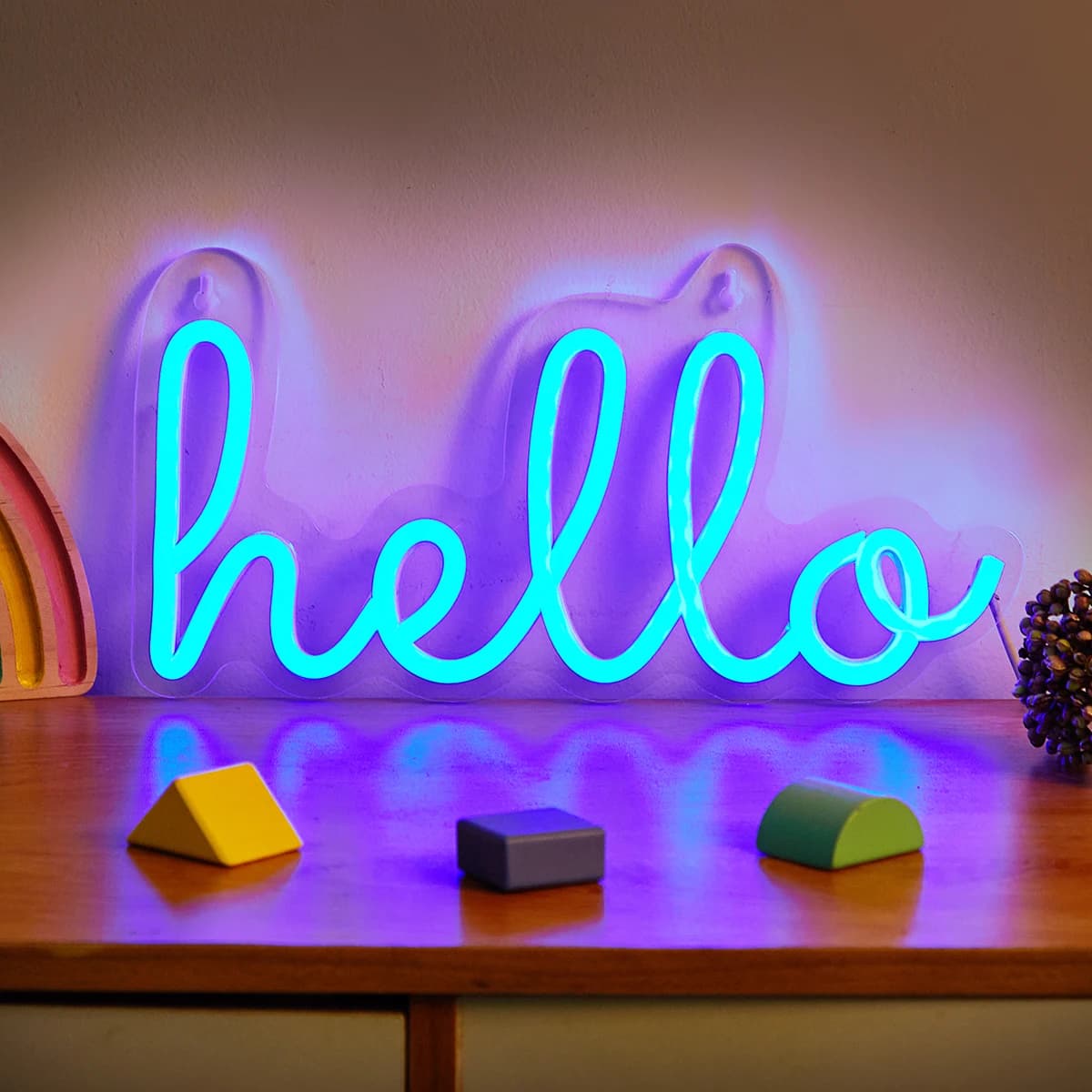 Chi-buy LED Neon Hello, Insegna Luminosa a LED Alimentata tramite USB, Luce Notturna, Arte Murale 3D, Lampada Decorativa per Camera da Letto e Soggiorno