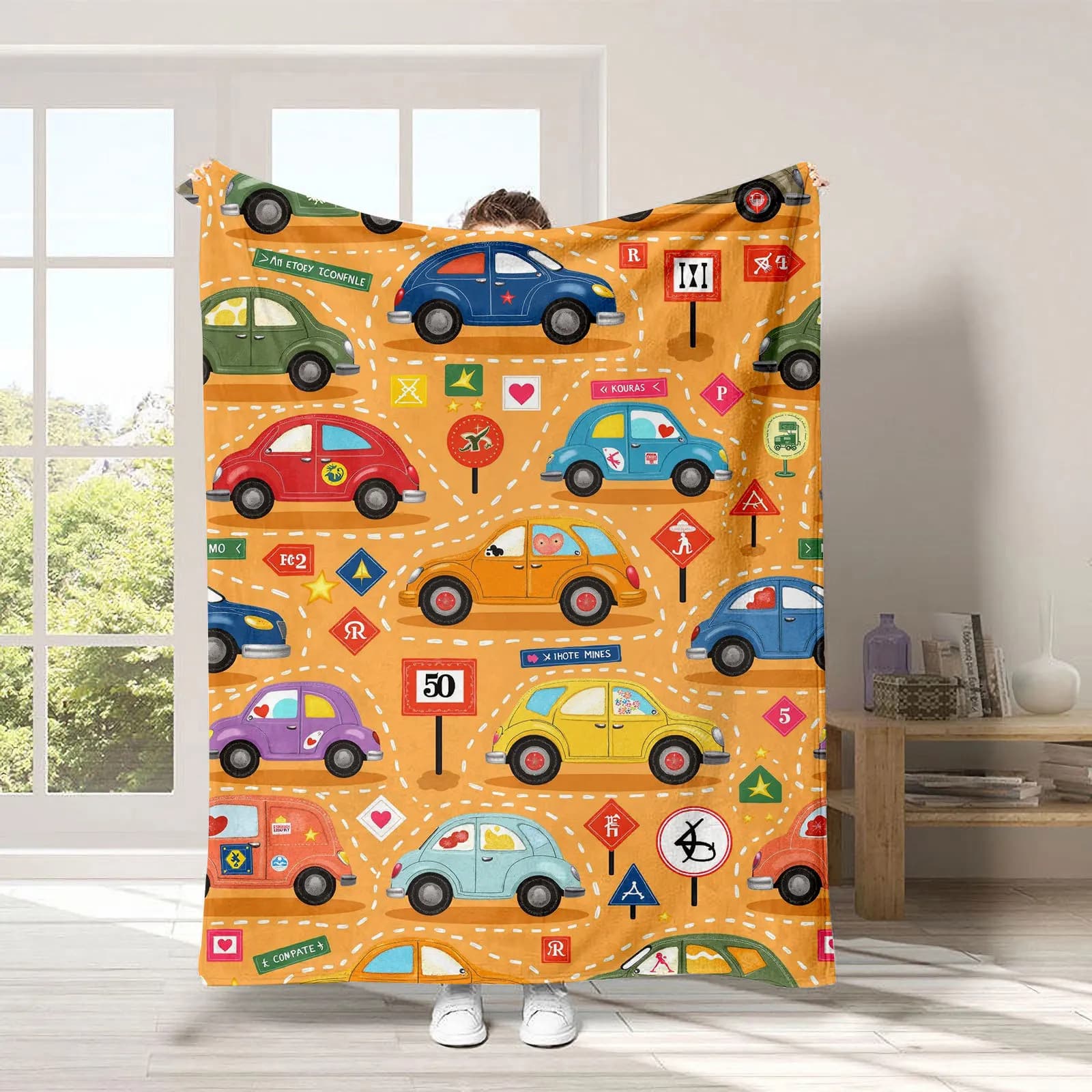 Coperta stampata con cartoni animati per auto di dinosauro per divano letto, viaggio, campeggio, soggiorno, ufficio, coperta per regali per tutte le stagioni