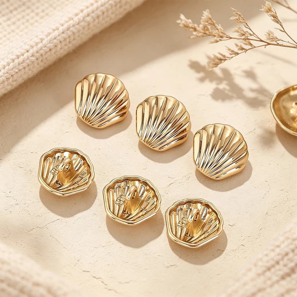 Shell Shape Metal Shank Buttons Vintage Ocean Style Sewing Buttons for Blouse Dress Coat Jacket DIY Clothing Craft Accessories