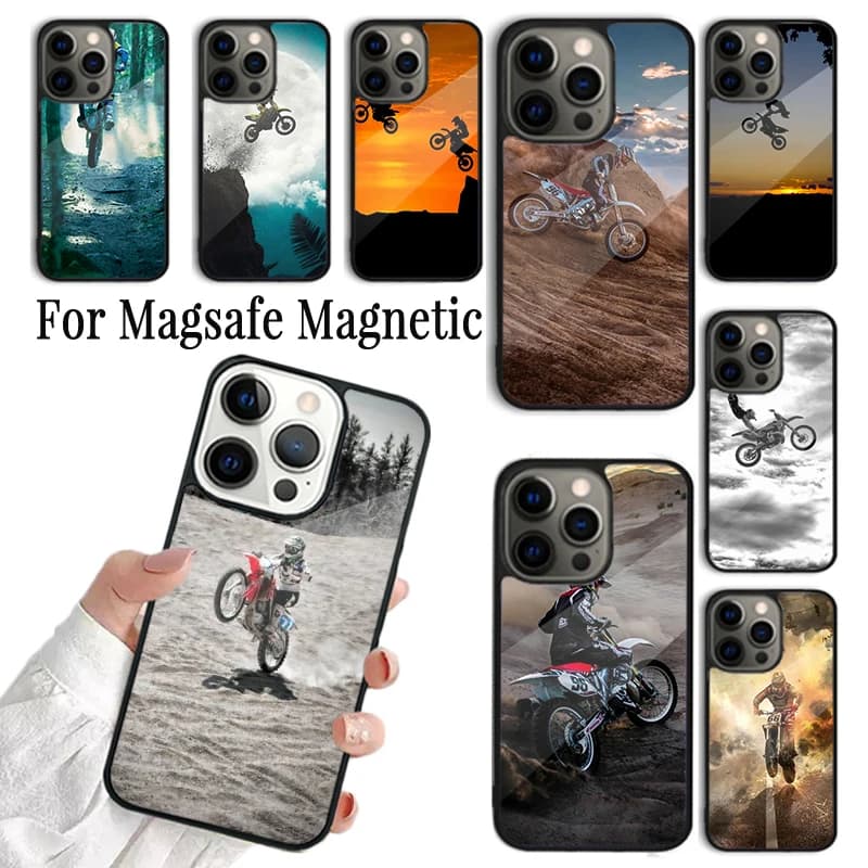 Cover per Telefono Moto Cross per iPhone 17 AIR 16 15 14 13 12 11 Pro Max Plus, Custodia Magnetica Wireless Magsafe