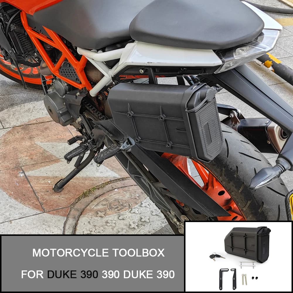 Per DUKE 390 DUKE 125 DUKE 250 390 Cassetta degli attrezzi per moto Cassetta degli attrezzi Scatola decorativa laterale impermeabile Kit di pronto soccorso/pannone Cassetta degli attrezzi