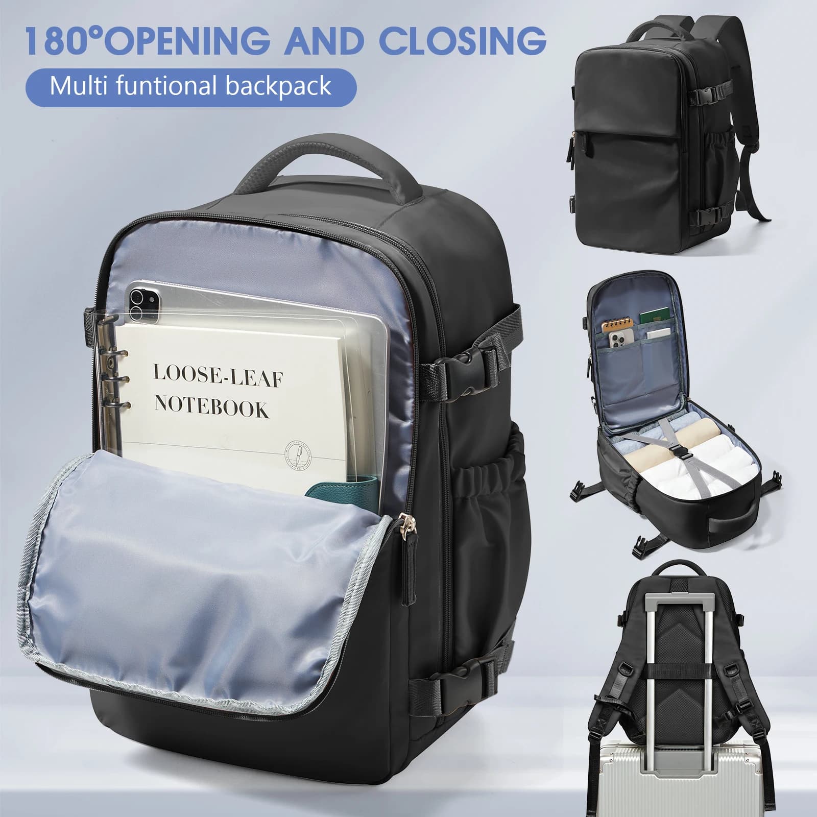 Zaino per laptop in nylon impermeabile Zaino da viaggio per escursionismo all'aperto Zaino da cabina Borsa da trasporto per aereo Wizzair 40x30x20, lavabile