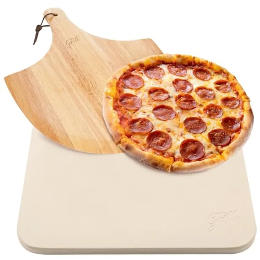Pizza Stone, 15 x 12 Inch Cordierite Stone with Peel For Oven Baking and BBQ Grilling, Heat Resistant to 1112F, Bakes Pizza, Br