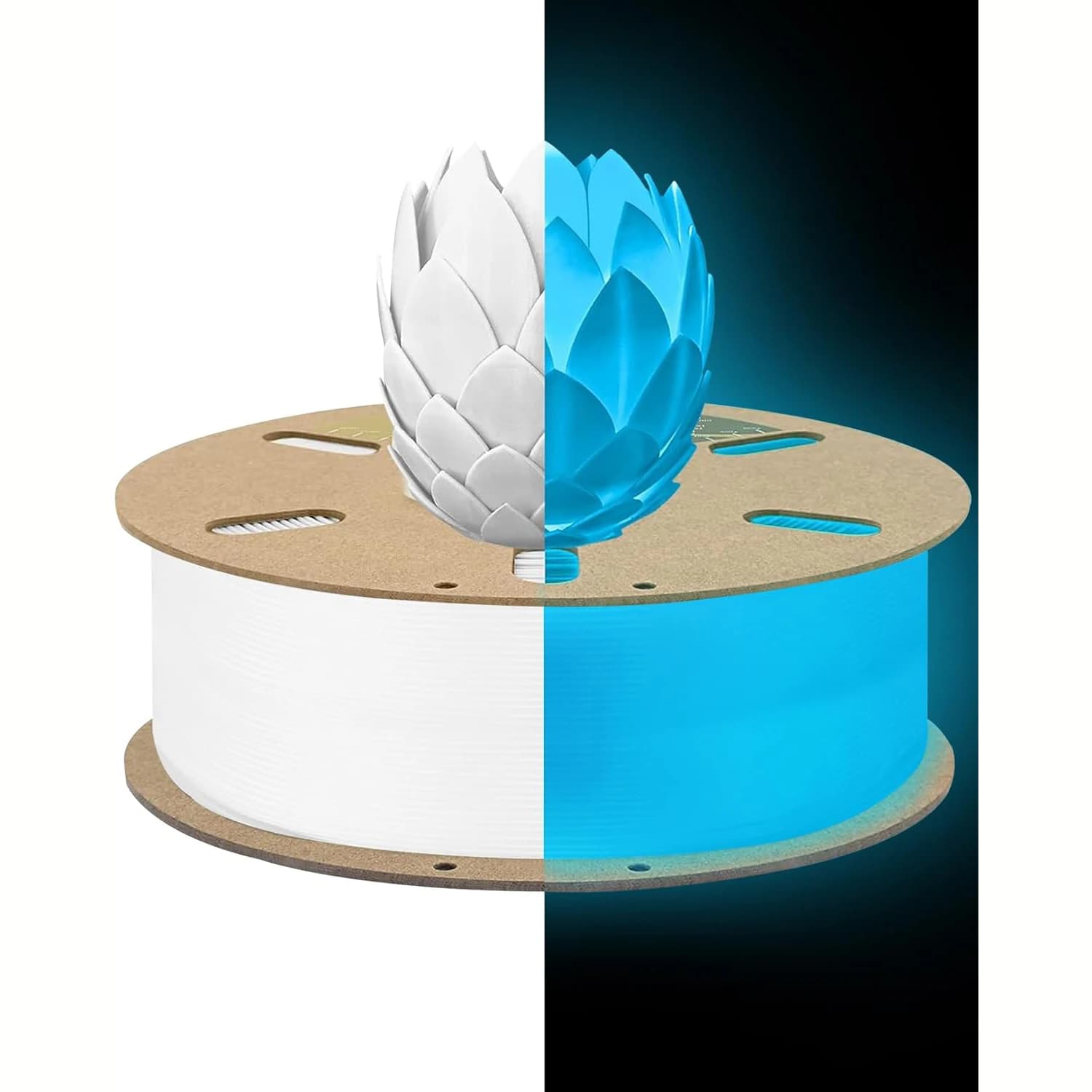 3D Printer Filament PLA white that lights up blue, 1,75 mm, 250 g, changes color gradually