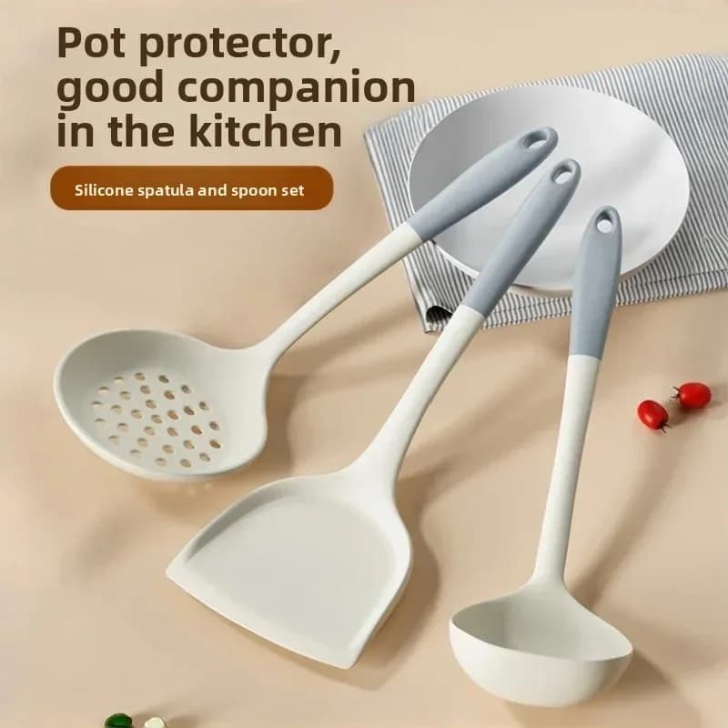 Silicone Kitchen Set for Food: Anti-adhesive pan, High Temperature Resistant Spatula, Mestolo and Colino - Essential Kitchen Tools