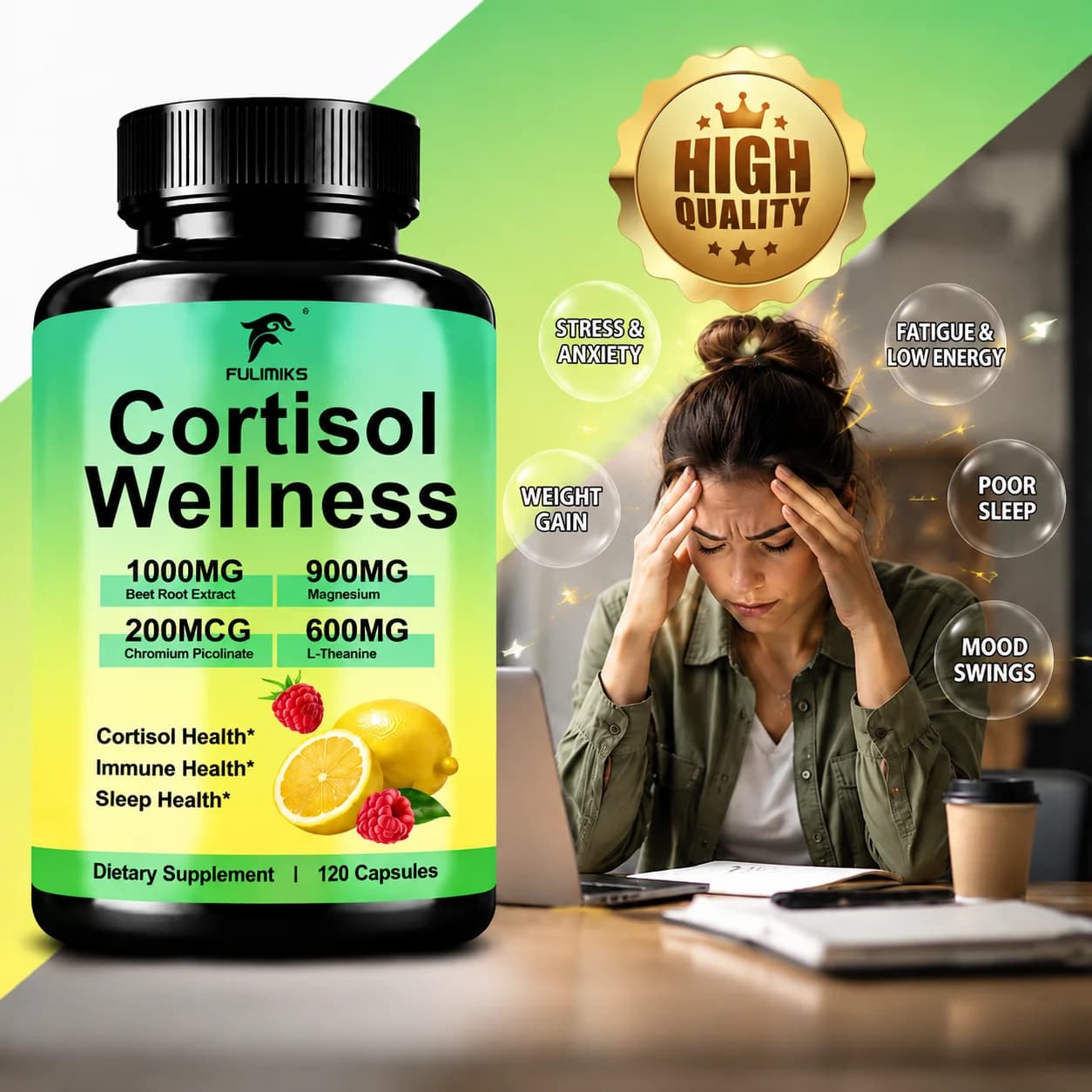 Cortisol Balance Support Supplement, Promotes Calm Emotional State, Stress Relief, Daily Relaxation and Restful Sleep