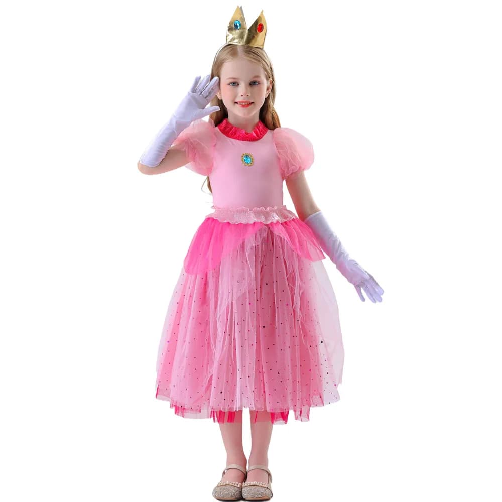 Vestito per Bambine Rosa, Costume da Luigi per Halloween, Abito da Ballo per Feste in Materiale PU