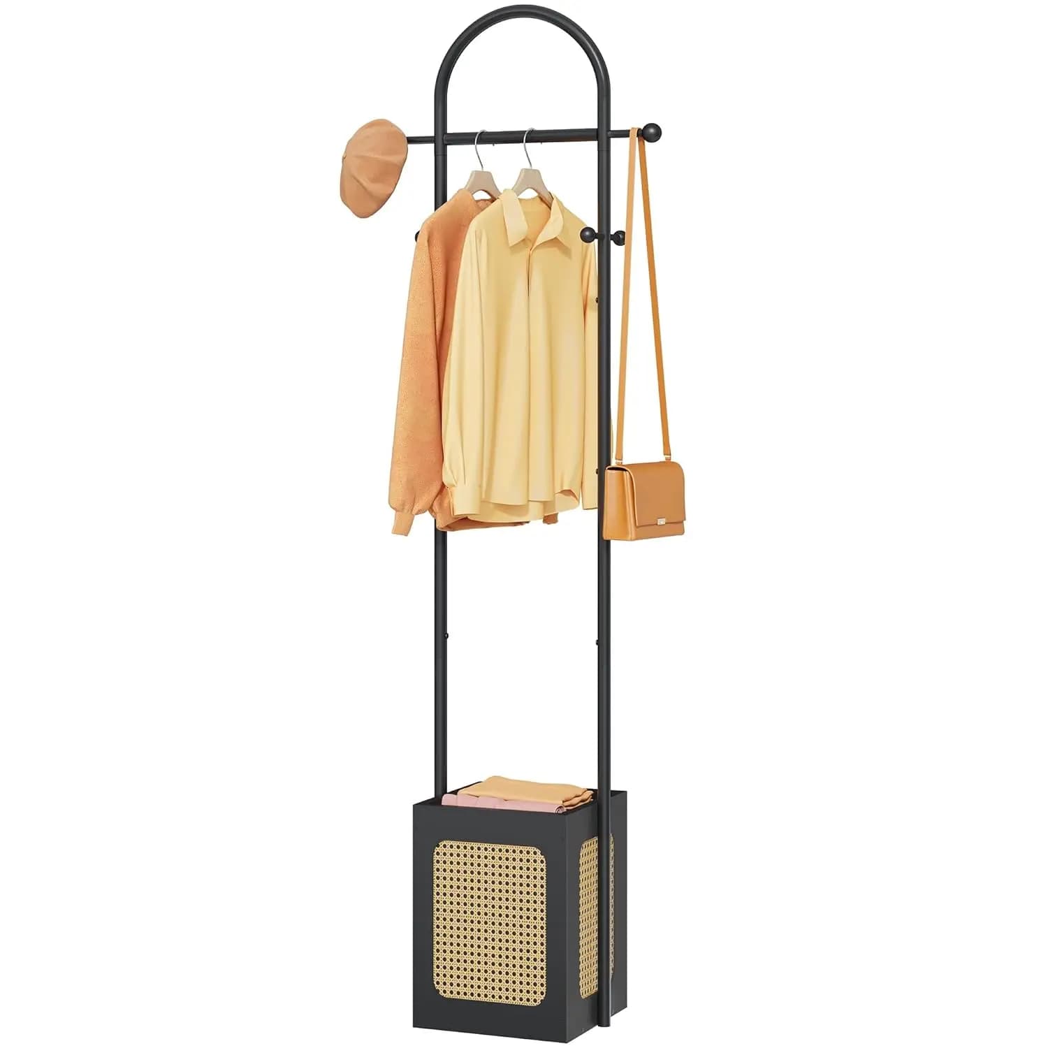 Clothes rack with wooden base, rattan design with hanging tree, clothes rack with 6 hooks, small clothes hangers for, customized