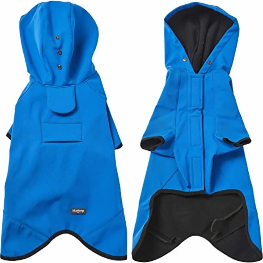 Giacca Impermeabile per Cani da 24 Pollici, Antivento con Cappuccio, con Foro per Guinzaglio e Pettorina, Blu Brillante, Abbigliamento Antipioggia per Esterni