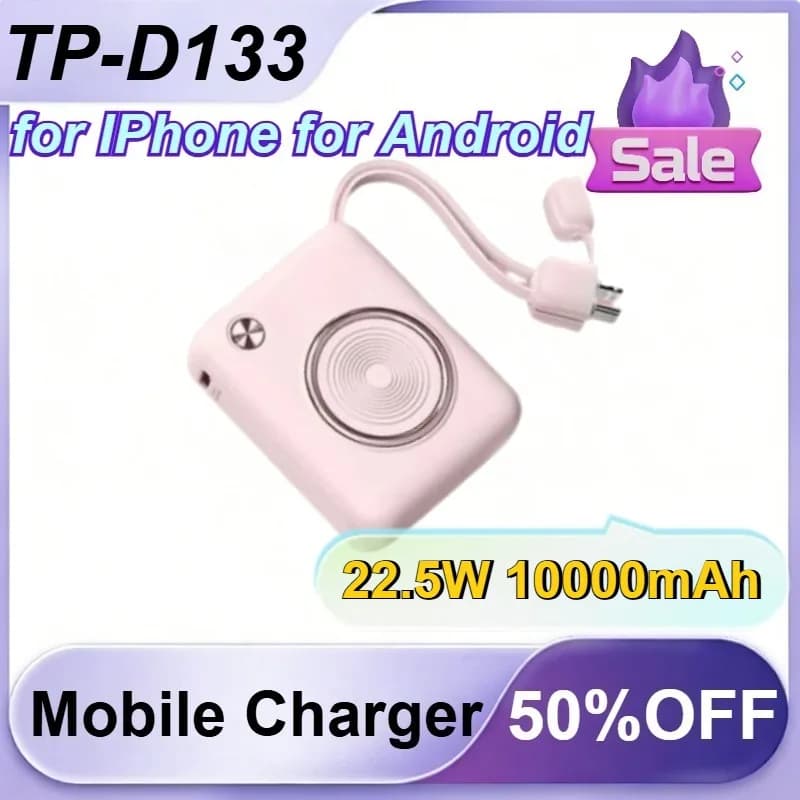 TP-D133 22.5W 10000mAh per iPhone e Android, Mini Power Bank Portatile con Ricarica Rapida e Due Cavi Integrati