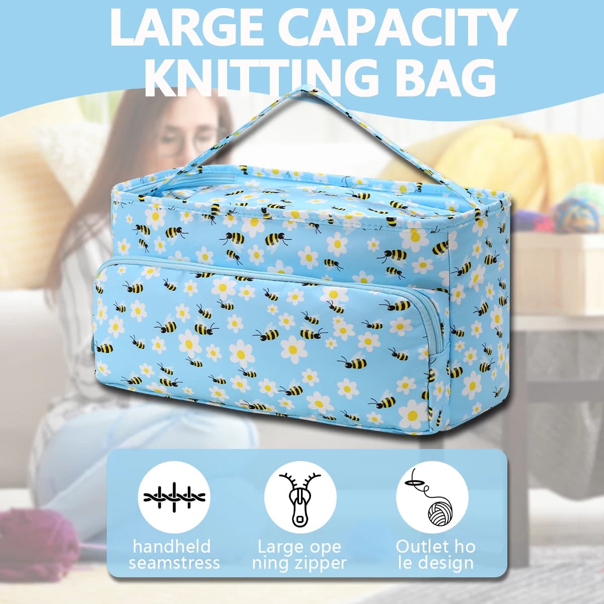 Borsa portaoggetti vuota a caldo per filati Borse da viaggio portatili per maglieria Borse da viaggio impermeabili Accessori per attrezzi da cucito Ganci all'uncinetto Borsa regalo lavorata a maglia