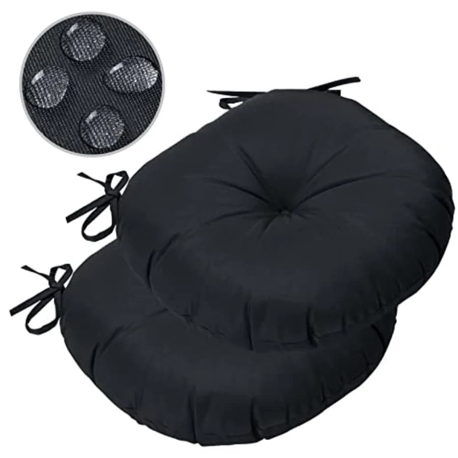 Outdoor Tufted Round Cushions 18 inch, Waterproof Bistro Chair Cushions 18"x18"x3", Circular Seat Pads with Ties for Patio Gard
