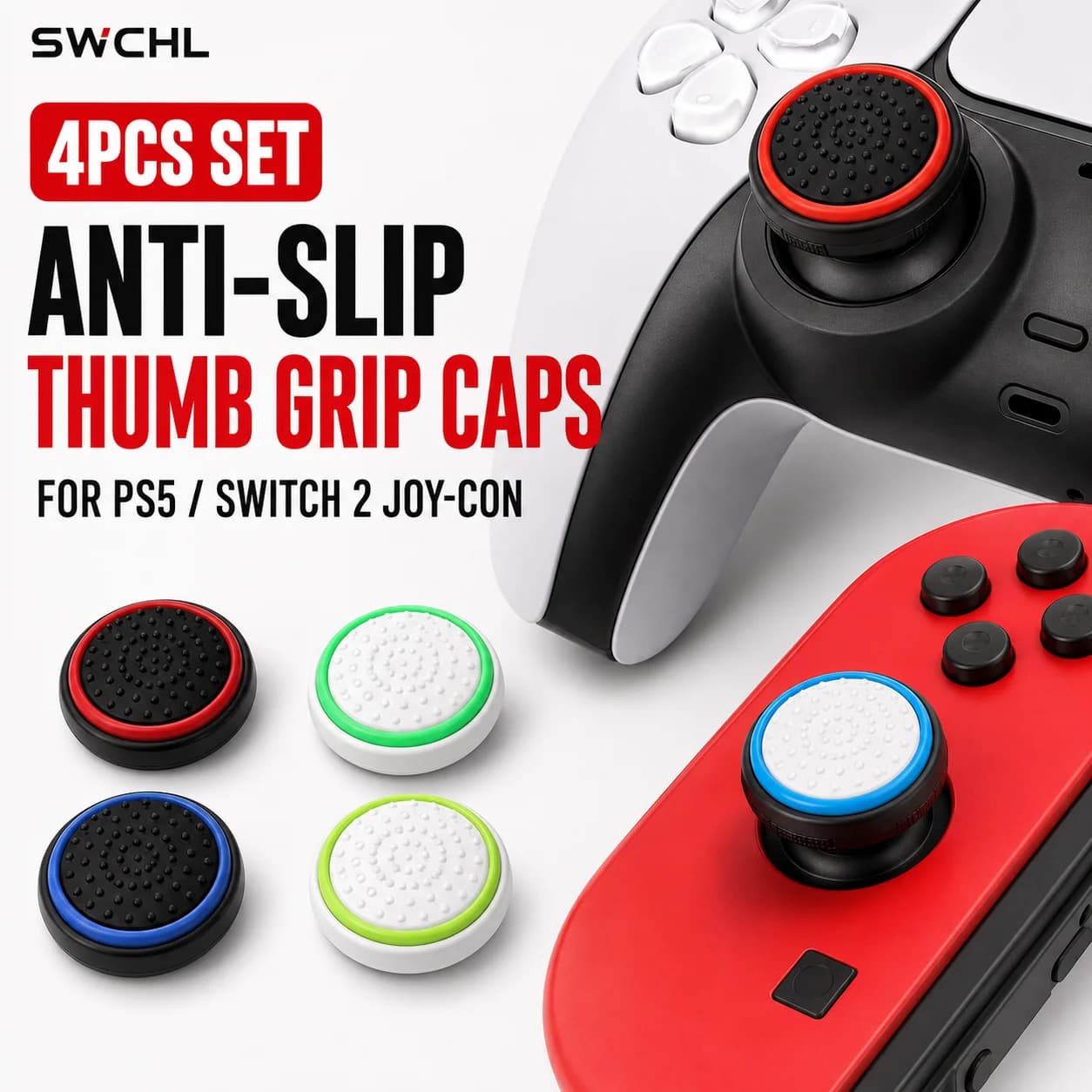 4PCS Anti Slip Thumb Grip Caps for PS5 Controller Switch 2 Joy Con Soft Silicone Joystick Covers Gaming Accessories SWCHL