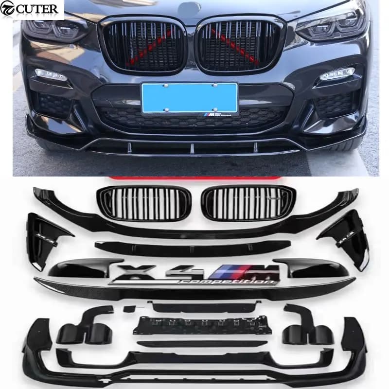 G02 X4 X4M Competition style ABS Front Lip Splitter grills rear diffuser Rear spoiler Mirror Cover for BMW G02 X4 Car Body Kit
