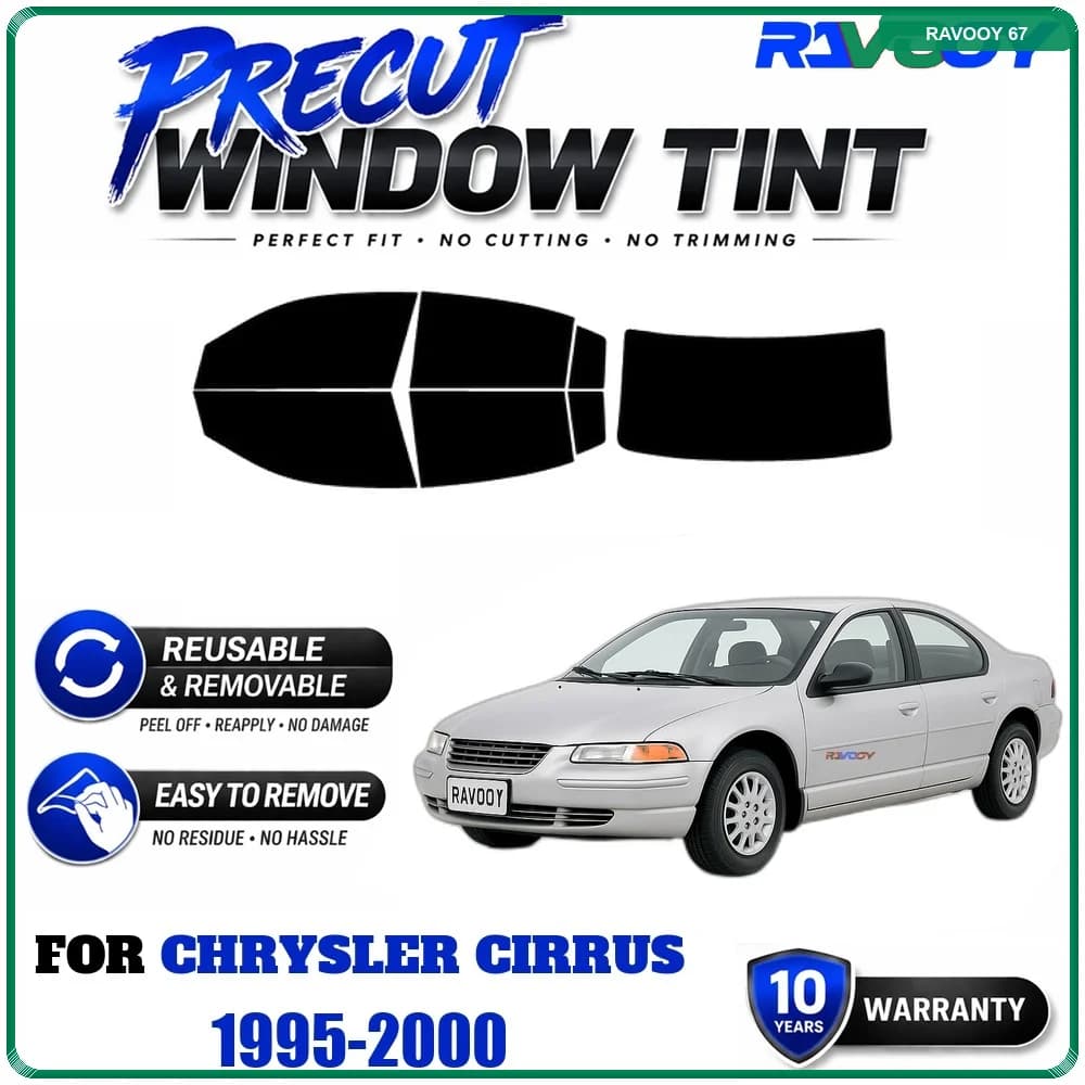 RAVOOY Precut Window Tint, Reusable Removable EPU Film, Custom Fit for Chrysler Cirrus 1995-2000, UV Heat Protection