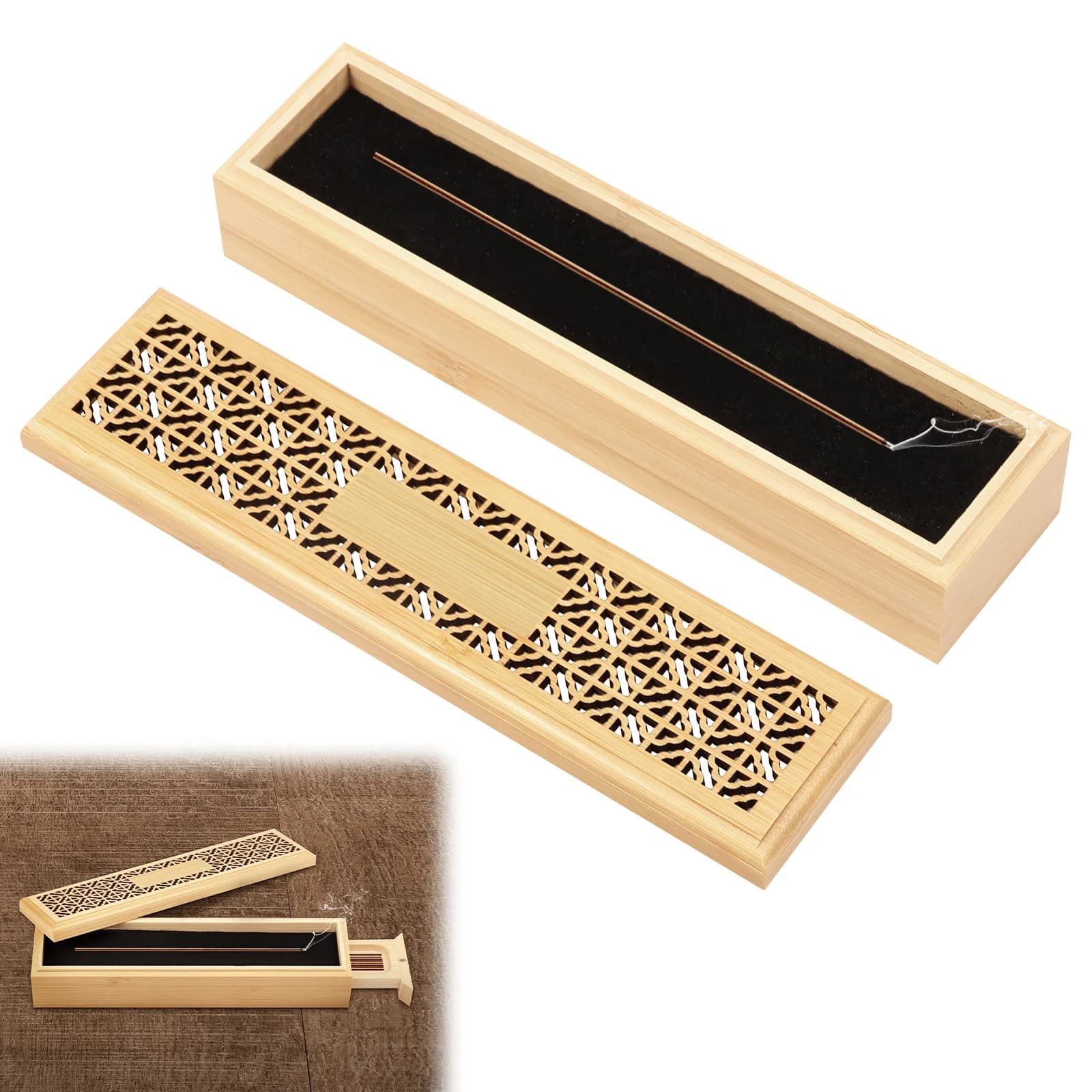 Double-layer Incense Holder Burner Retro Coffin Incense Storage Box for Sticks & Ash Catcher for Meditation Yoga Spa Room Decor