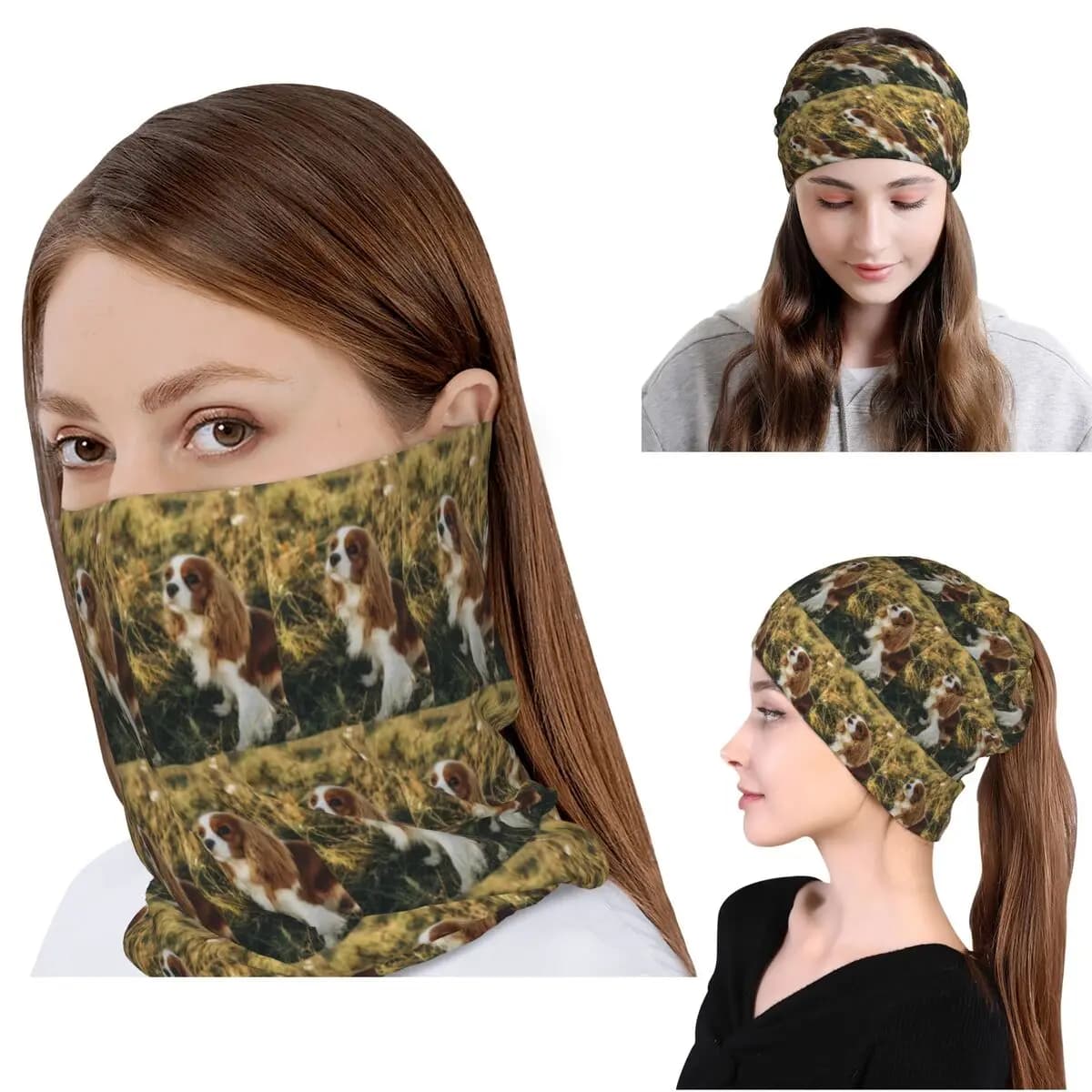 Bandana quadrata personalizzata Cavalier King Charles Spaniel, copricollo, sciarpa, maschera multiuso, berretto, cappello unisex traspirante