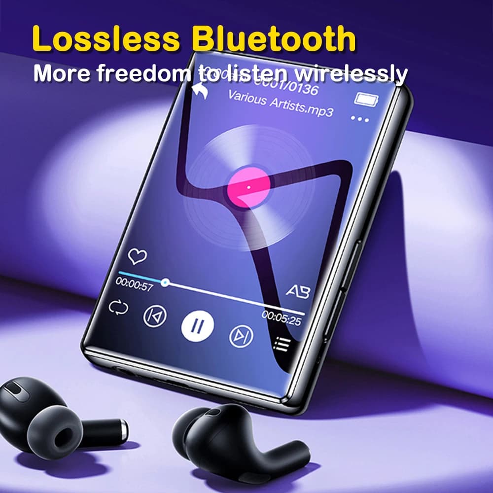Ultra-Thin MP3 Player Can Watch Movies 2.4 Inch Full Touchscreen Bluetooth Portable HIFI MP3 Video Playback FM Recorder 8-128GB