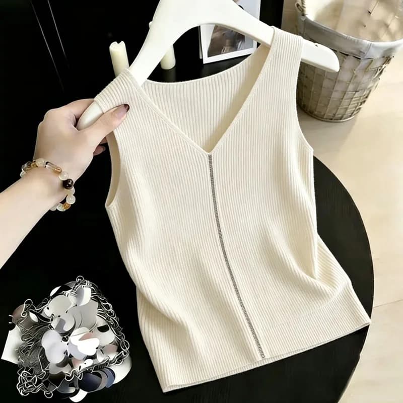 Knitted Sweater Women Pullovers Black Sleeveless Knit Sweater Pullover Women Tops New Summer V-Neck Sueter Feminino 2026 KQ4415