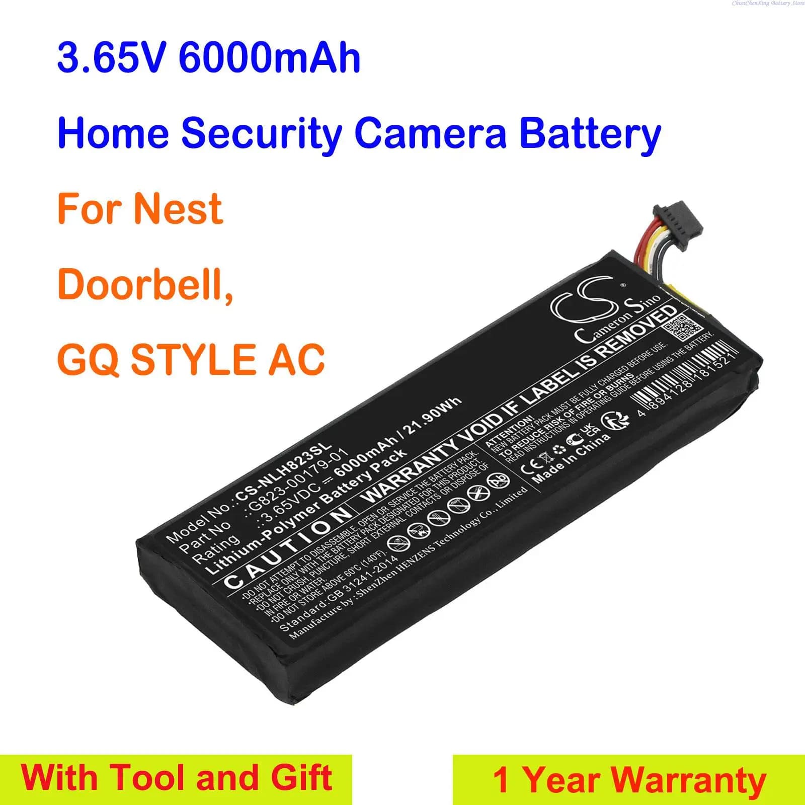 Cameron Sino 6000mAh batteria per telecamera di sicurezza domestica G823-00179-01 per campanello nido, GQ STYLE AC