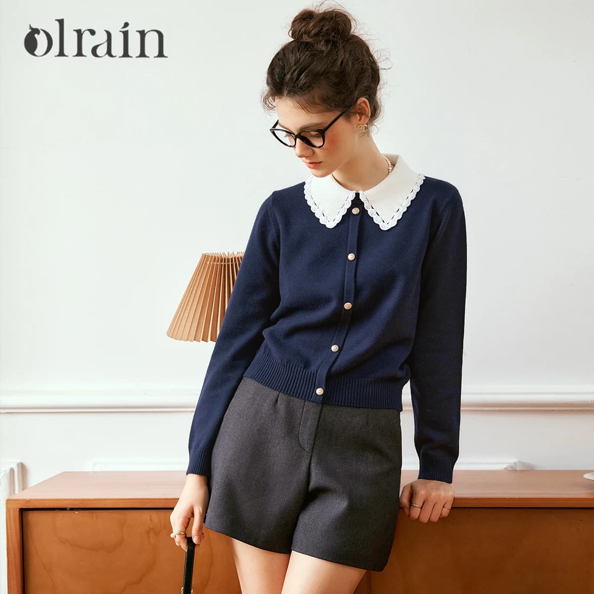 OLrain Women Knitwear Jumper 2026 Autumn French Contrasting Color Knitted Sweater Solid Fashion Casual Short Pullover N56QZ86538