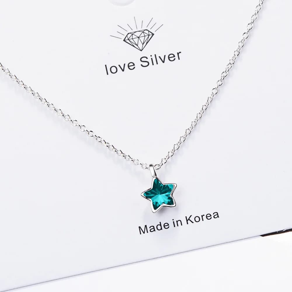 925 Sterling Silver Blue Star Crystal Pendants Necklaces For Women Luxury Quality Jewelry Gift Female Chshine