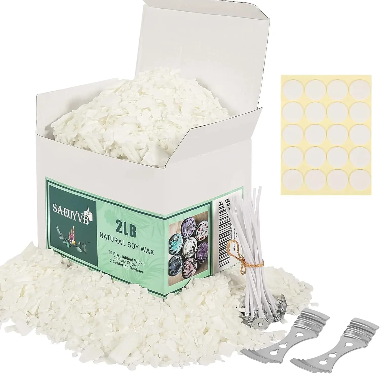 Cera di soia naturale per la produzione di candele - 2 libbre di cera premium con 20 stoppini, adesivi e strumenti di centraggio
