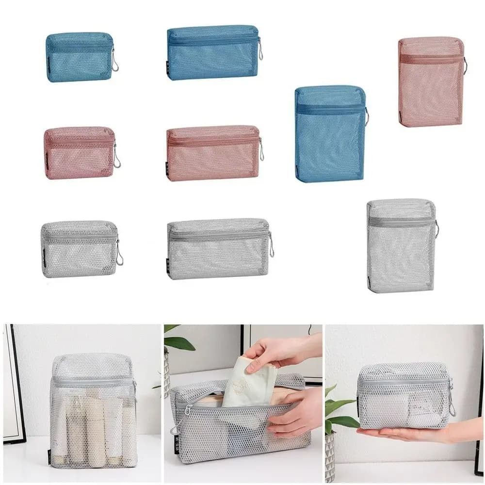 Casual Nylon Storage Pouch With Zipper Hand-held Cosmetic Bag Mesh Multipurpose Toiletry Wash Bags Women
