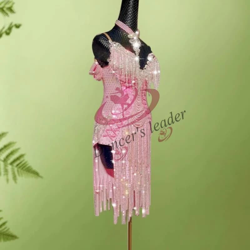 Danza professionale per bambini Costume da ballo latino Nappa fatta a mano Costume standard per adulti Rumba Cha Cha Tango Costume gonna latina