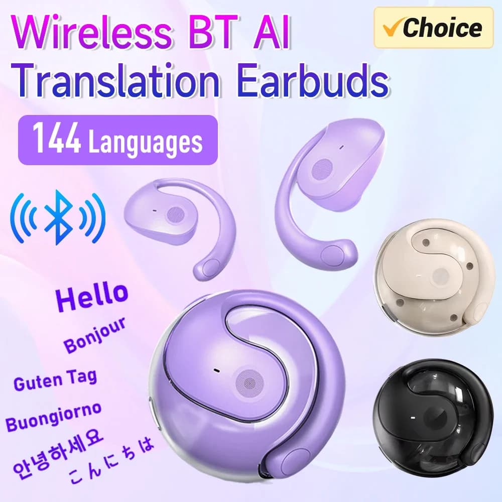 Auricolari traduttore AI Bluetooth 5.3 con cancellazione del rumore Traduttore in tempo reale Gancio per l'orecchio Traduttore vocale bidirezionale per viaggi d'affari