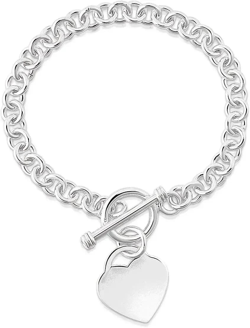 Bracciale con ciondolo a forma di cuore placcato oro 14 carati - Bracciale con catena Rolo da 7,5 pollici, fornito con confezione regalo per donna