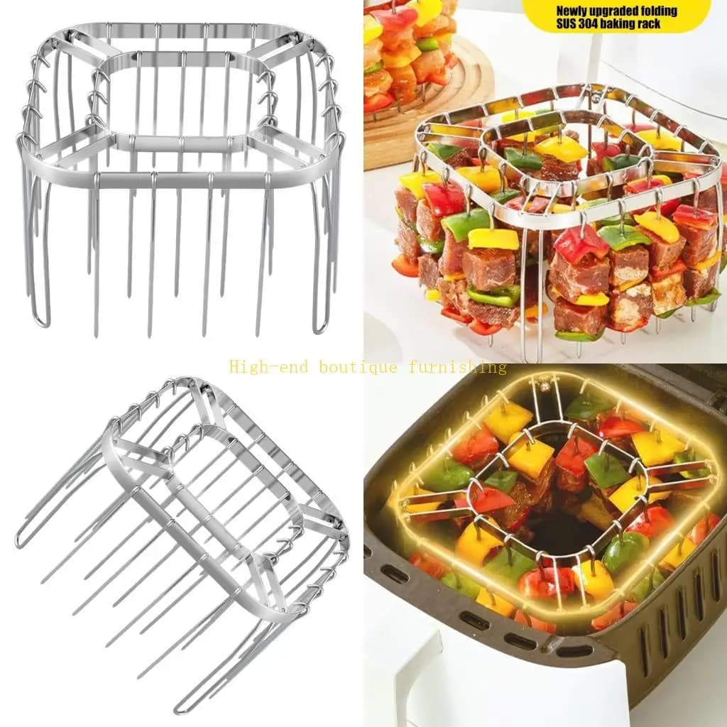 L9NB Square Air Fryers Skewer Rack 304 Nonrust Steel Comes With 28 Kebab Sticks Kitchens BBQ Tool For Family BBQ