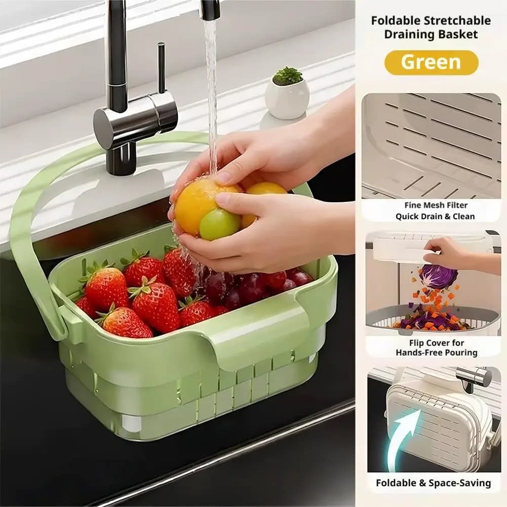 Foldable Kitchen Sink Strainer Basket,Faucet Storage Rack, Space-Saving Hanging Colander for Small Apartment & RV