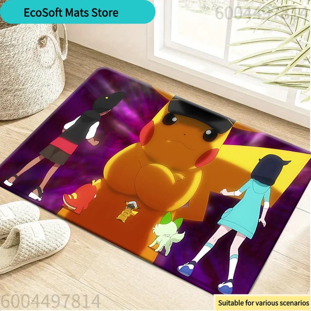 Pokemon Horizons Giant Captain Pikachu Tappetino per la porta, tappetino antiscivolo per l'ingresso di casa, tappeto decorativo anime per interni ed esterni
