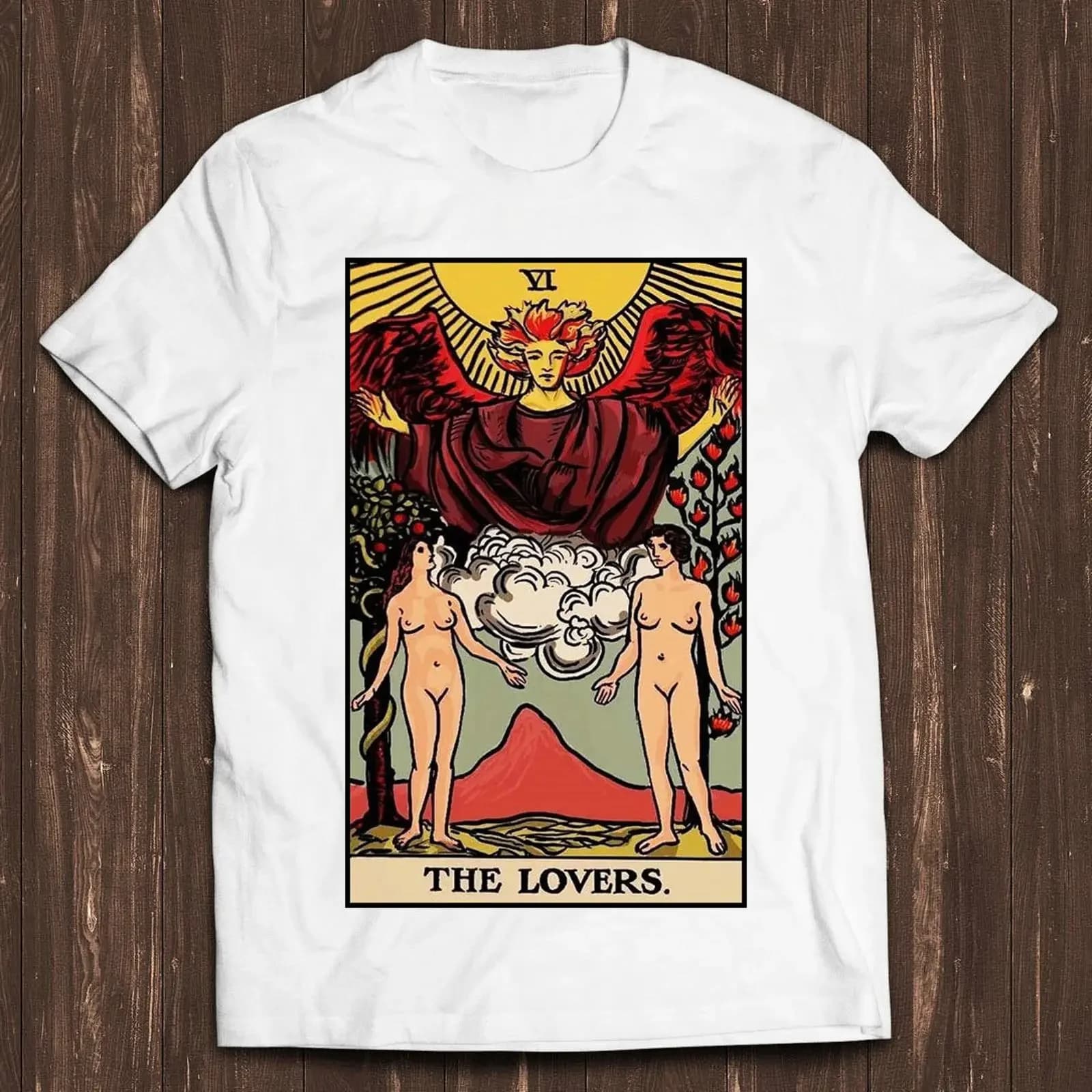 T-shirt vintage lavata C954 con stampa divertente a tema Tarocchi delle Amanti Lesbiche, LGBT, Gay, Orgoglio, Meme, Stile Gamer, Cult Movie, Musica