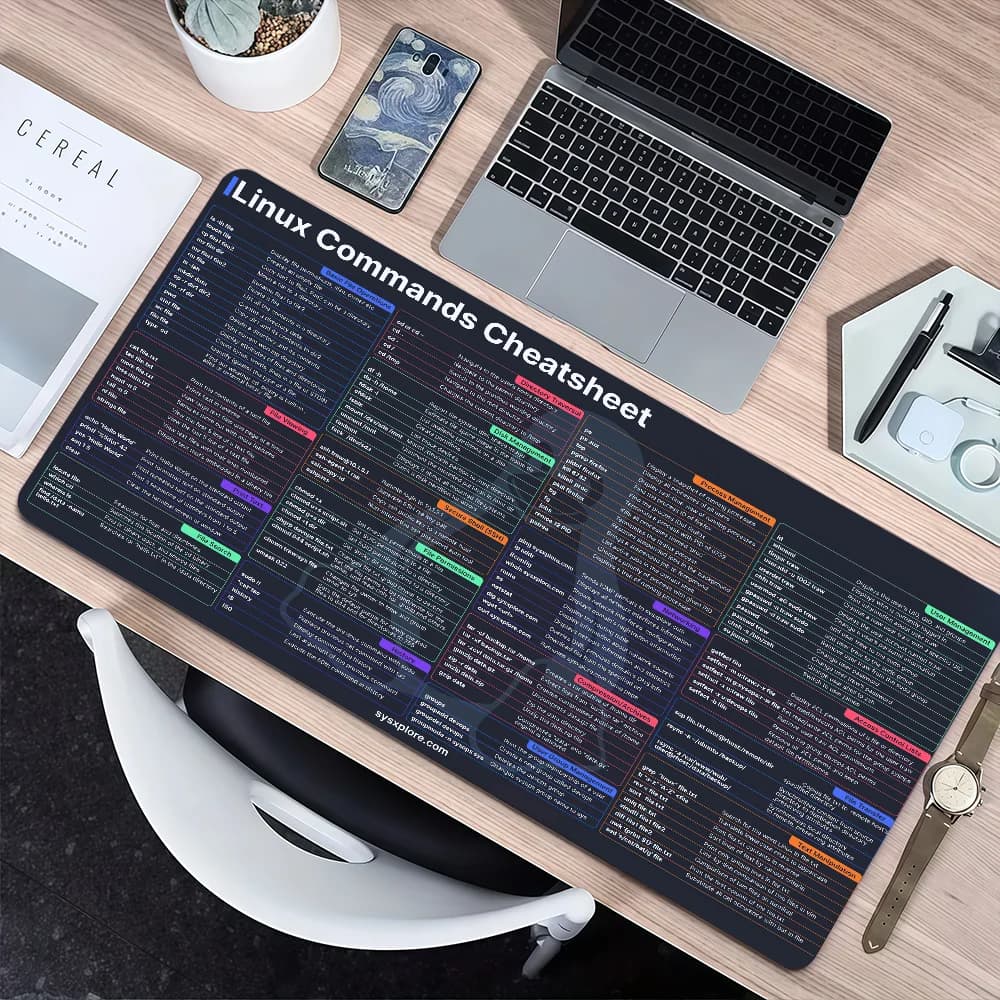 L-Linux Commands Tappetino per mouse con scelta rapida Tappetino per mouse ispessito antiscivolo Grande cuscino per giochi Lockedge per ufficio Studente