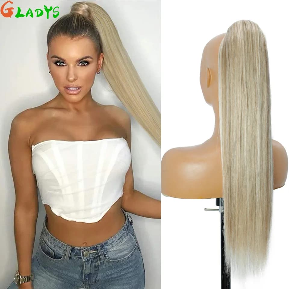 Extension per Coda di Cavallo Bionda con Cordoncino, Capelli Sintetici, Lunghezza 70cm, Liscia, per Uso Quotidiano
