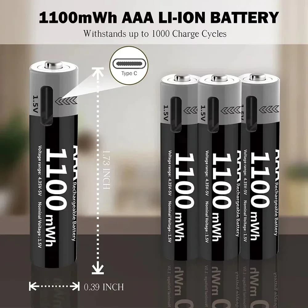 Batteria al litio ricaricabile AA 3400mAh e AAA 1100mAh USB Type-C 1.5V per telecamera da caccia Serratura per mouse con telecomando