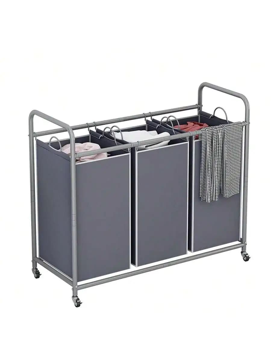 3-Bag Laundry Sorter Cart With Rolling Wheels Removable Bags Minimalist Design